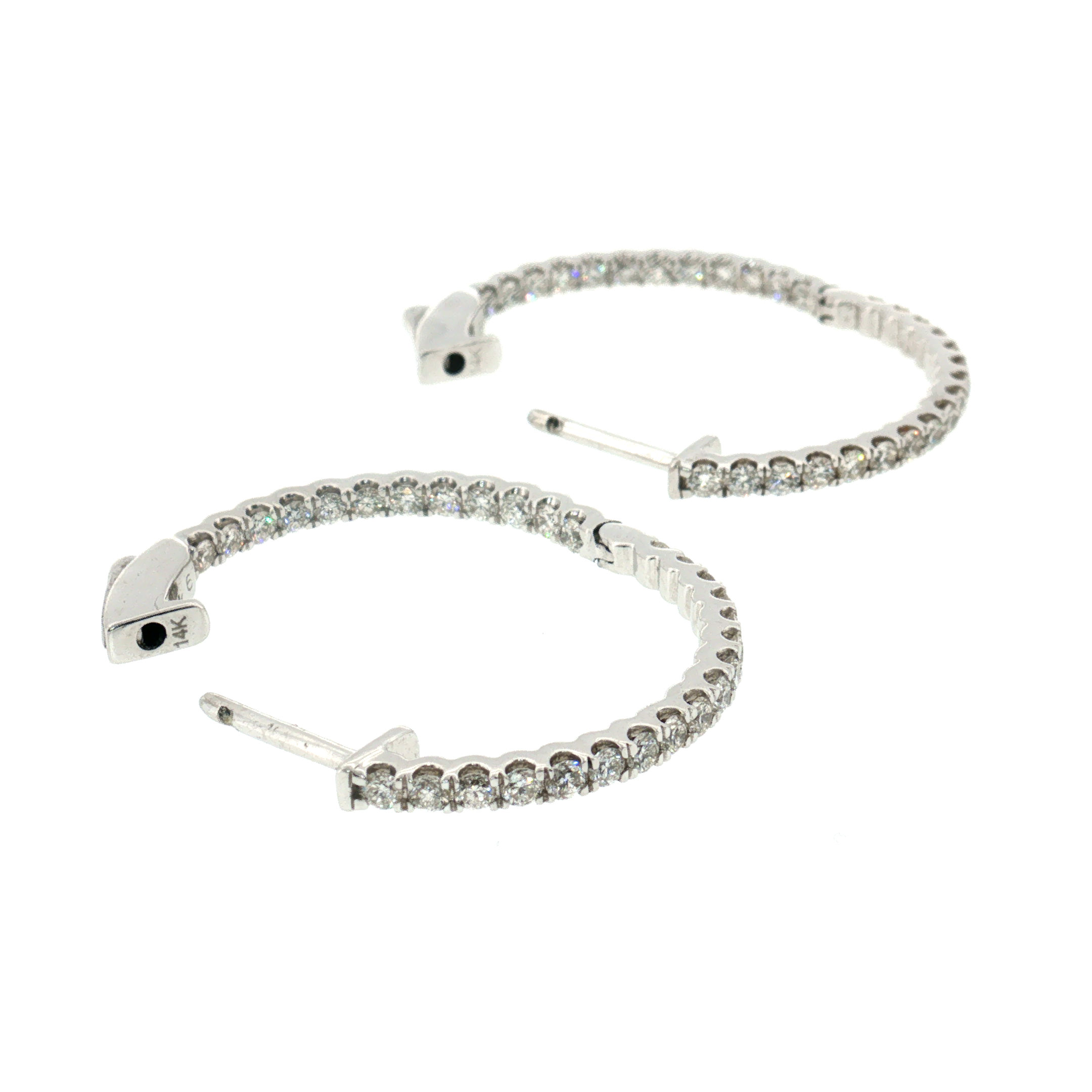 Diamond Inside Outside Hoops - 14k White Gold - 1.10ctw backs open
