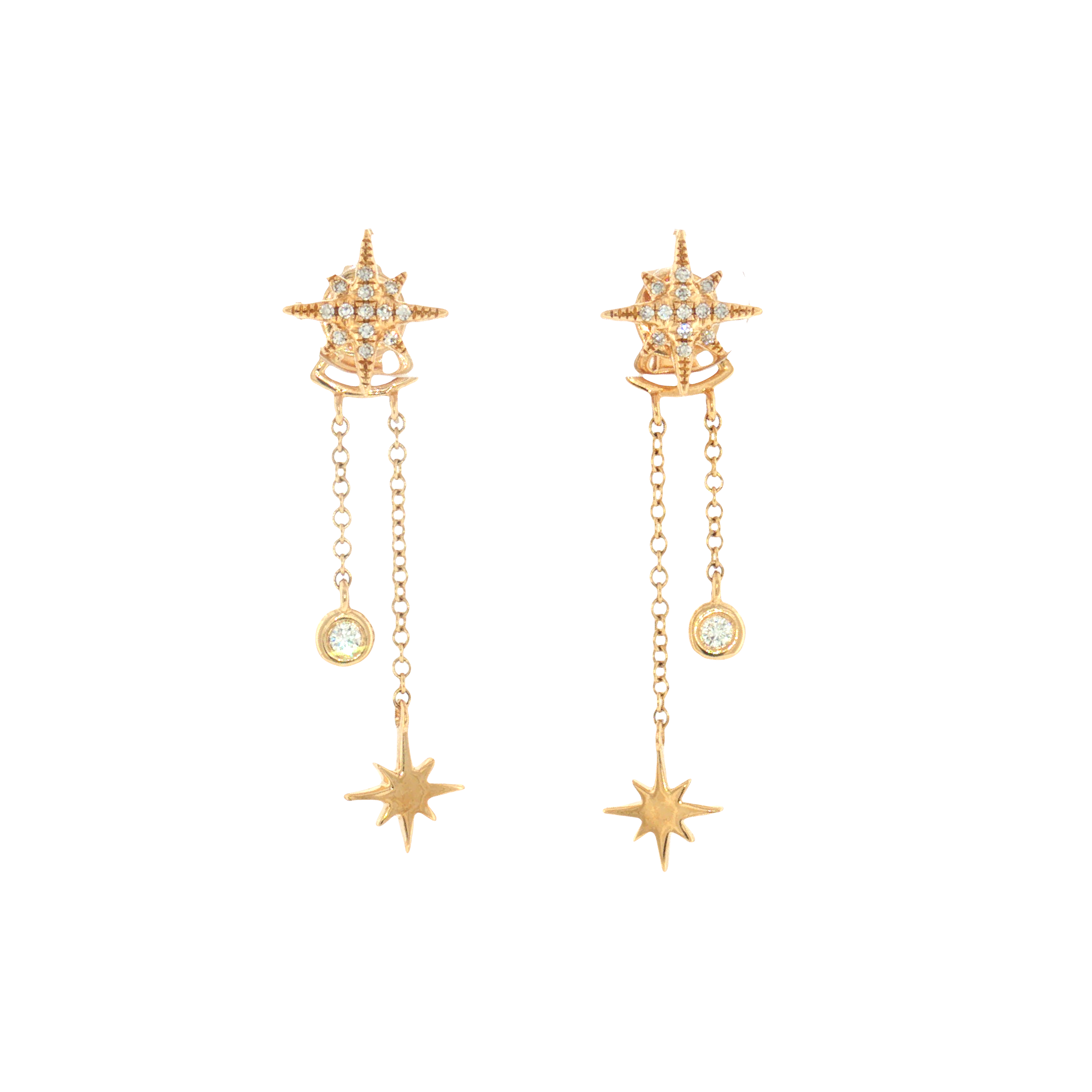 Diamond Starburst Drop Earrings - 14k Yellow Gold - 0.25ctw