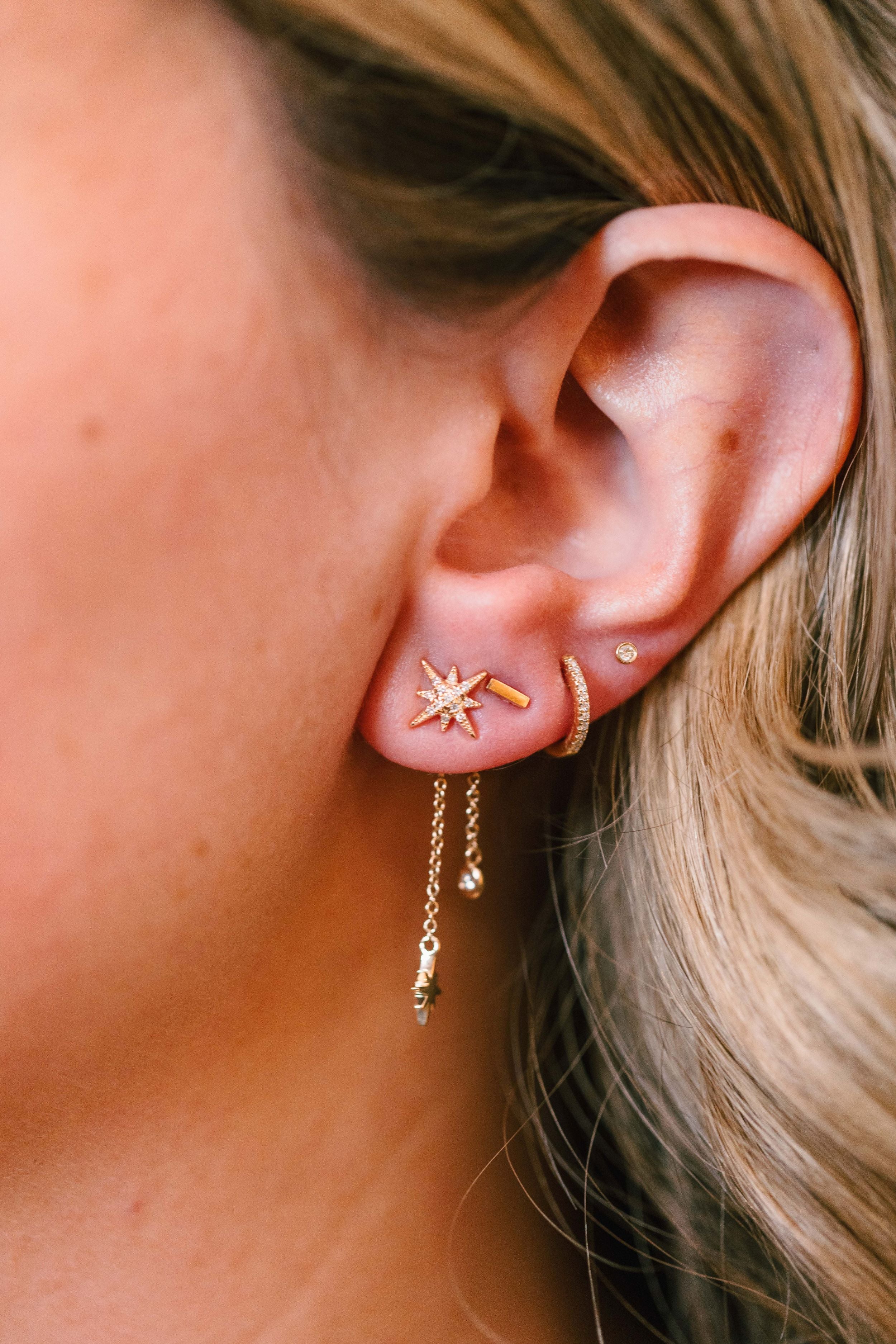 Diamond Starburst Drop Earrings - 14k Yellow Gold - 0.25ctw modeled