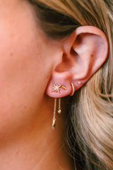 Diamond Starburst Drop Earrings - 14k Yellow Gold - 0.25ctw modeled