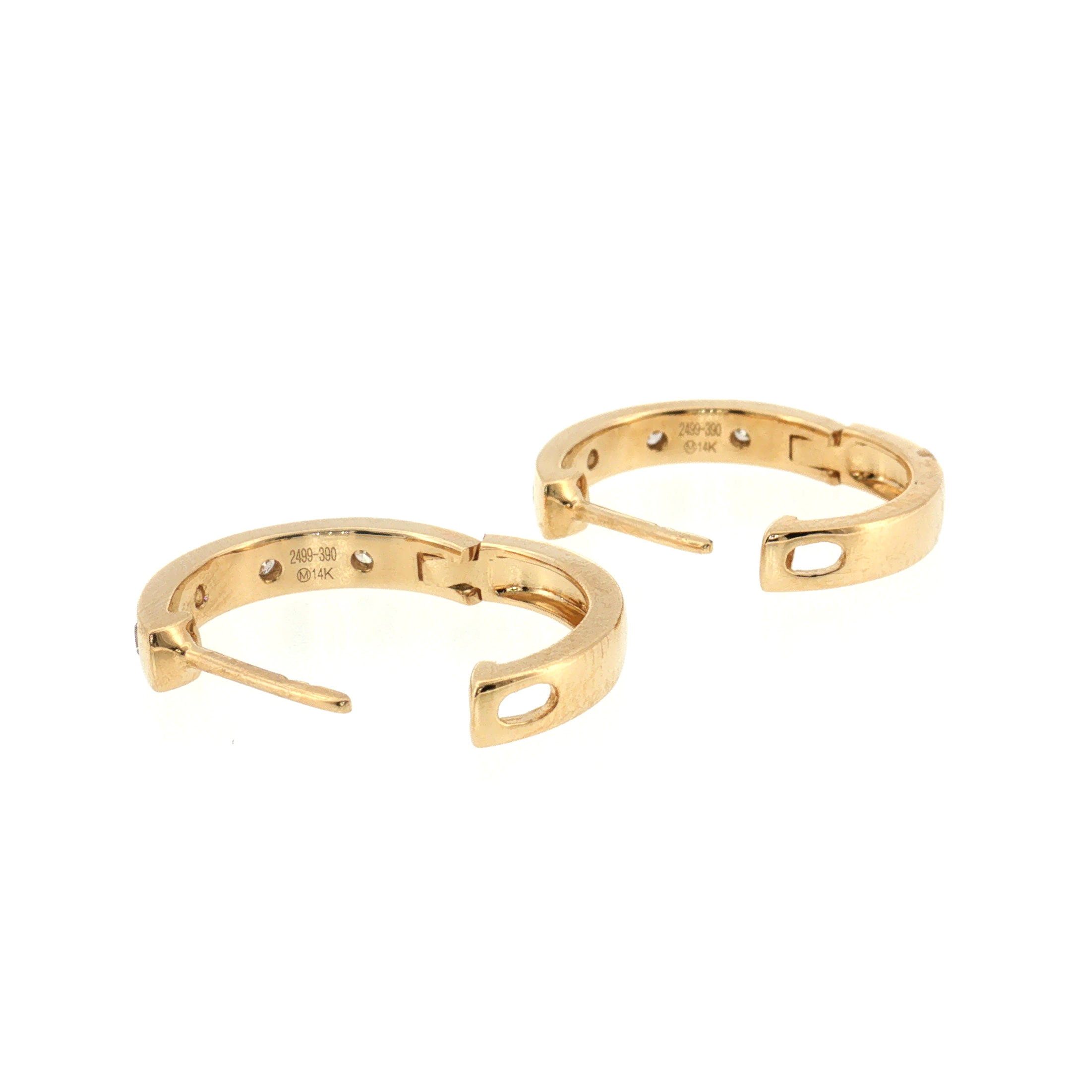 Flush Set Diamond Hoop Earrings - 14k Yellow Gold - 17mm - 0.24ctw backs open