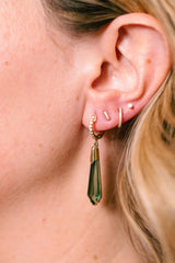 Green Tourmaline and Diamond Drop Earrings - 14k Yellow Gold - 0.25ctw modeled