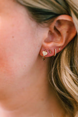 Heart Drop Huggie Earrings - 14k Yellow Gold - 0.13ctw modeled