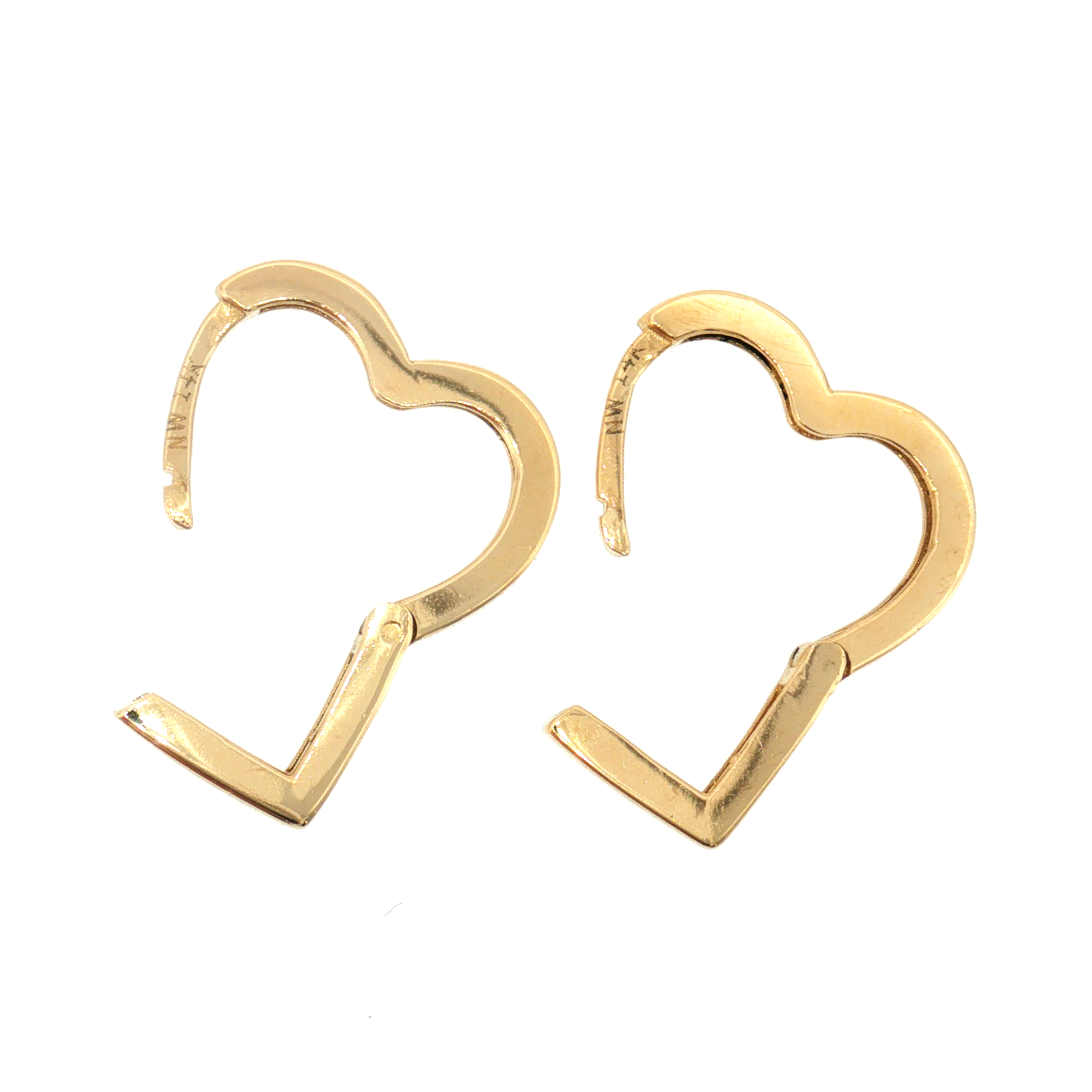 Heart Huggie Earrings - 14k Yellow Gold earrings opened
