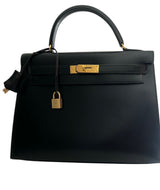 Hermès Box Kelly Sellier 32 - Black lock and clochette