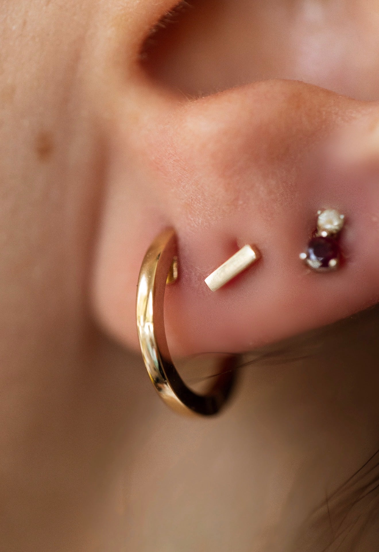 Dainty Bar Stud Earrings - 14k Yellow Gold