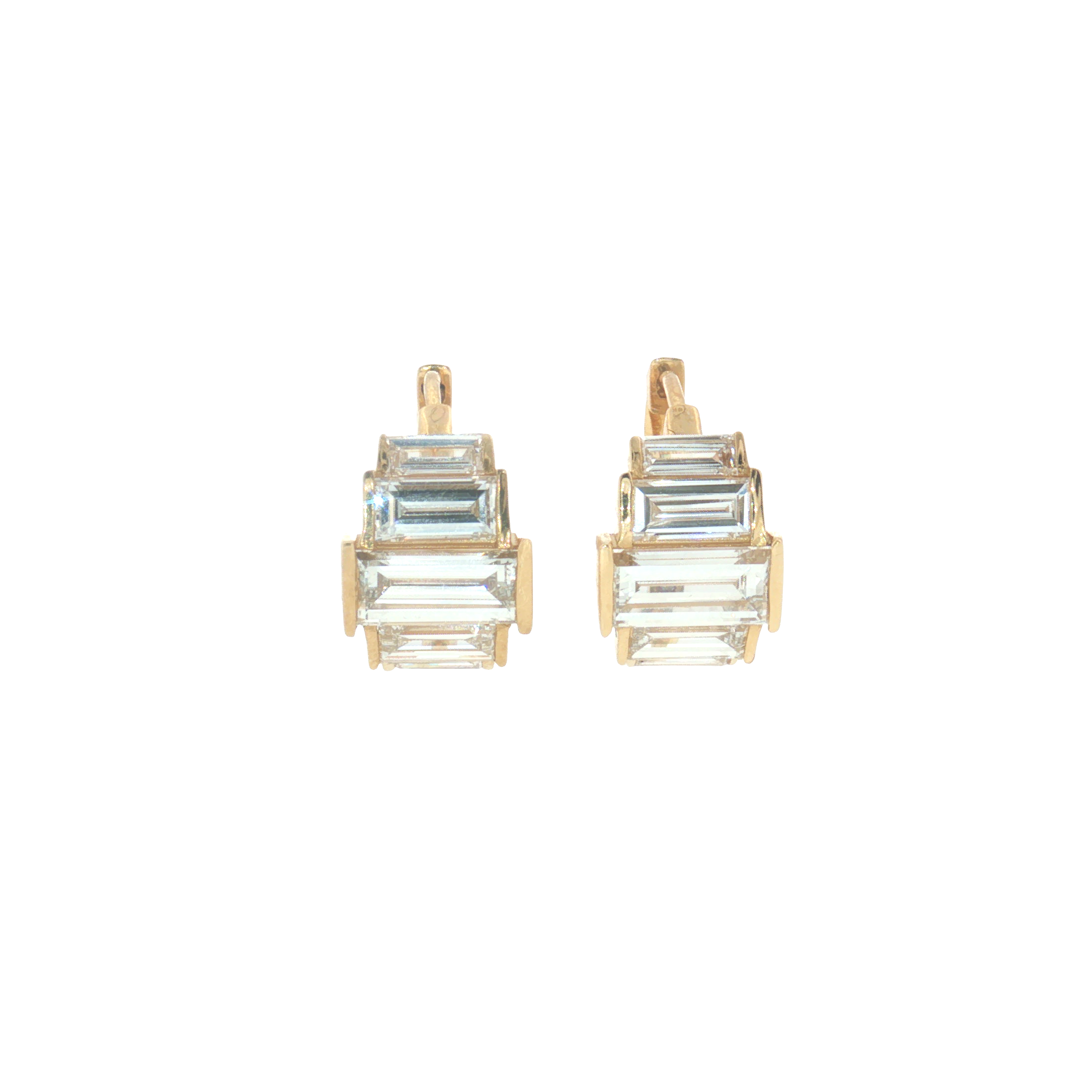 Lab Grown Diamond Art Deco Baguette Huggie Earrings 14k Yellow Gold - 3.62ctw close up