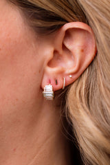 Lab Grown Diamond Art Deco Baguette Huggie Earrings 14k Yellow Gold - 3.62ctw modeled