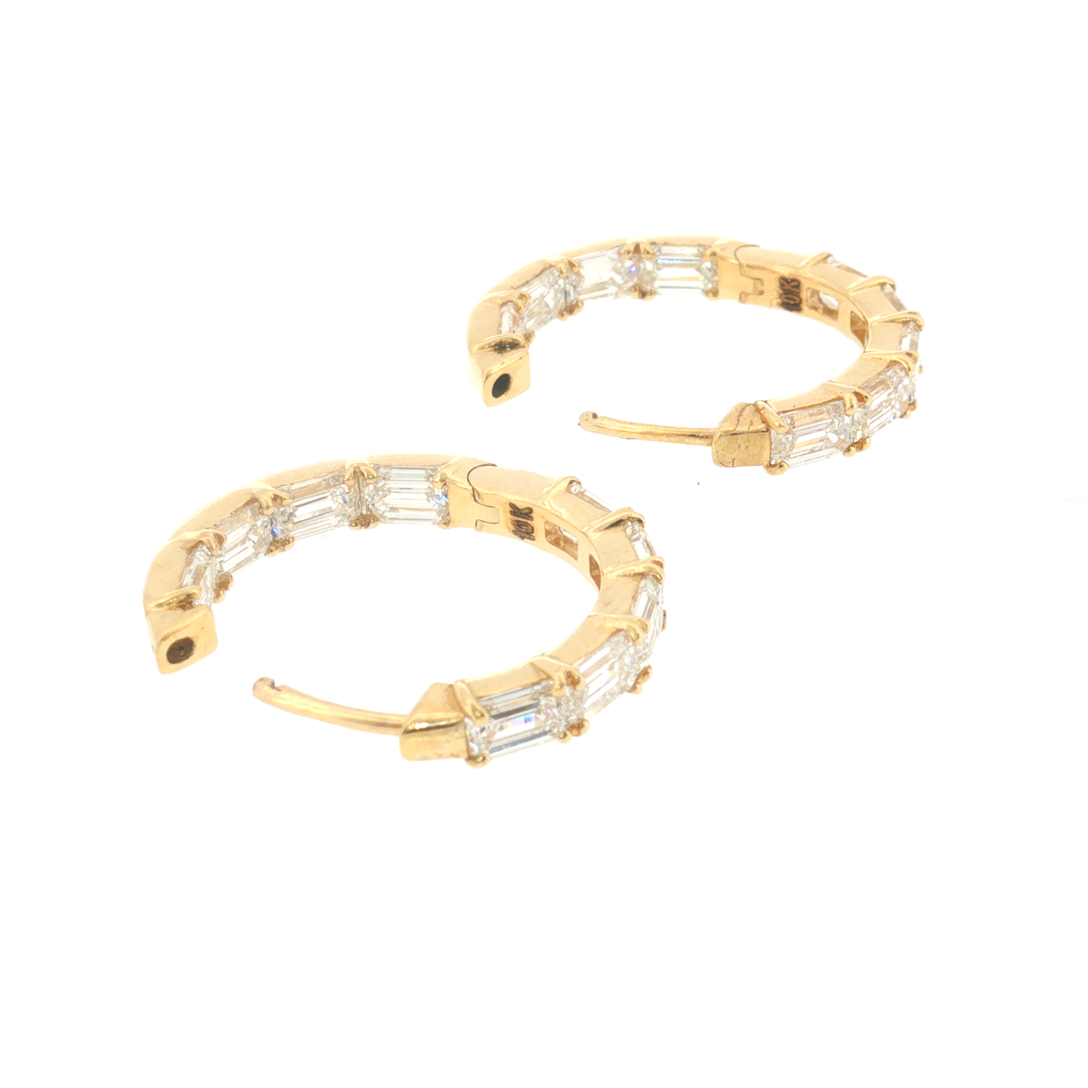 Lab Grown Diamond Baguette Hoop Earrings 10k Yellow Gold 17mm - 2.88ctw interior stamp