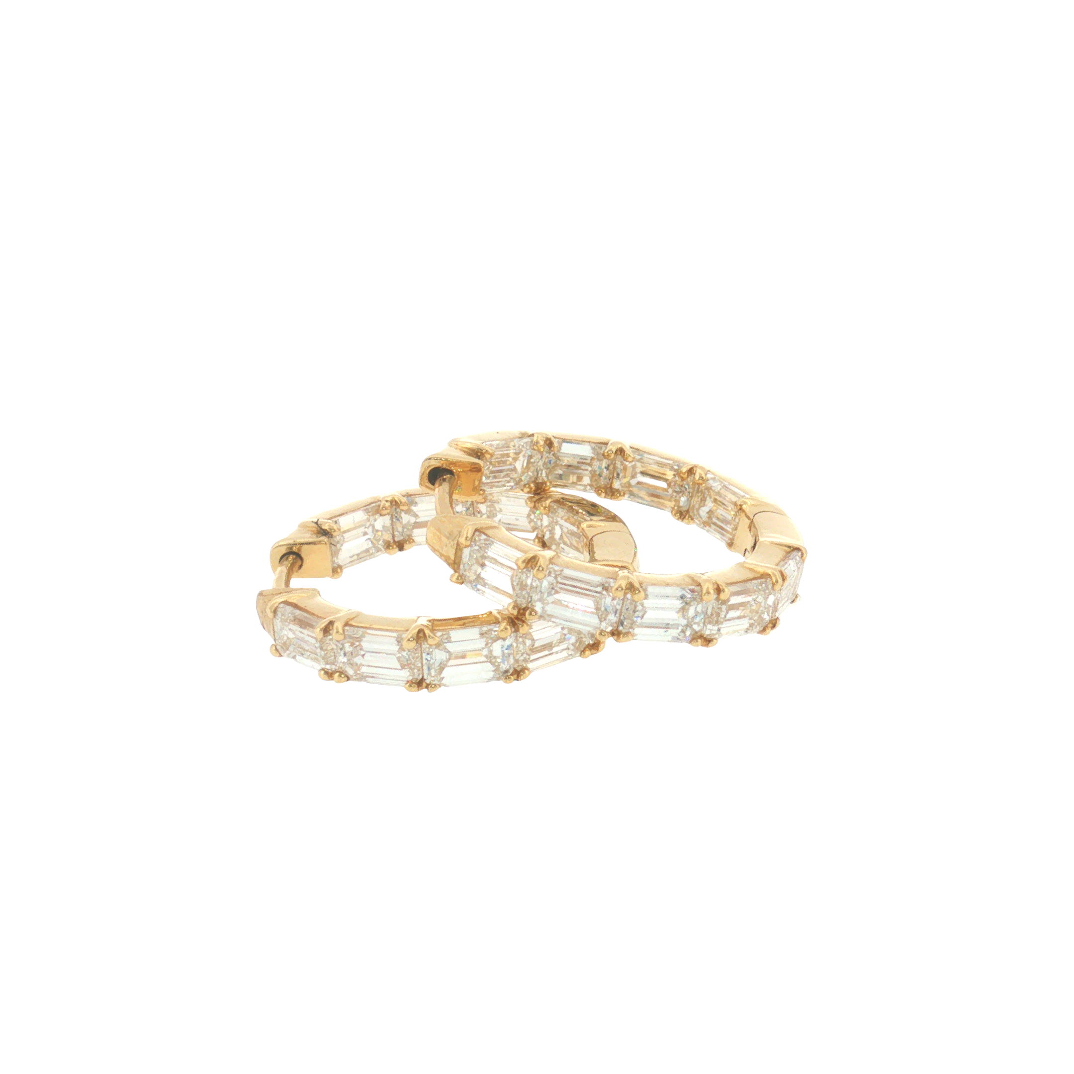 Lab Grown Diamond Baguette Hoop Earrings 10k Yellow Gold 17mm - 2.88ctw laid flat