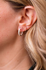 Lab Grown Diamond Baguette Hoop Earrings 10k Yellow Gold 17mm - 2.88ctw modeled