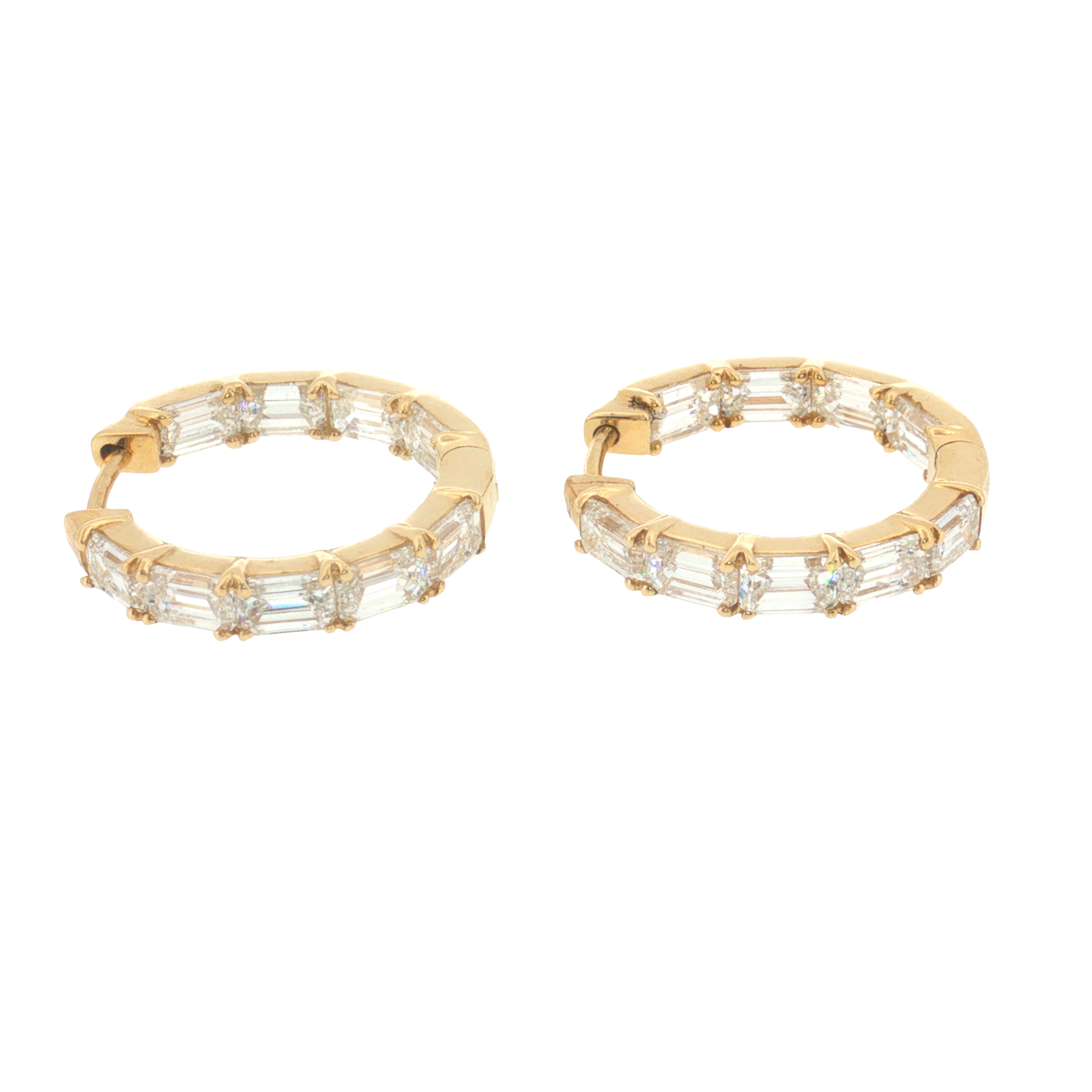 Lab Grown Diamond Baguette Hoop Earrings 10k Yellow Gold 17mm - 2.88ctw side by side