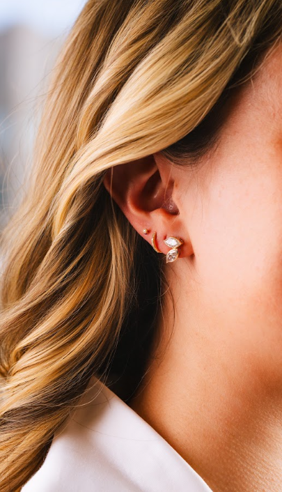 Lab Grown Diamond Bezel Double Marquise Studs 14k Yellow Gold - 2.56ctw modeled