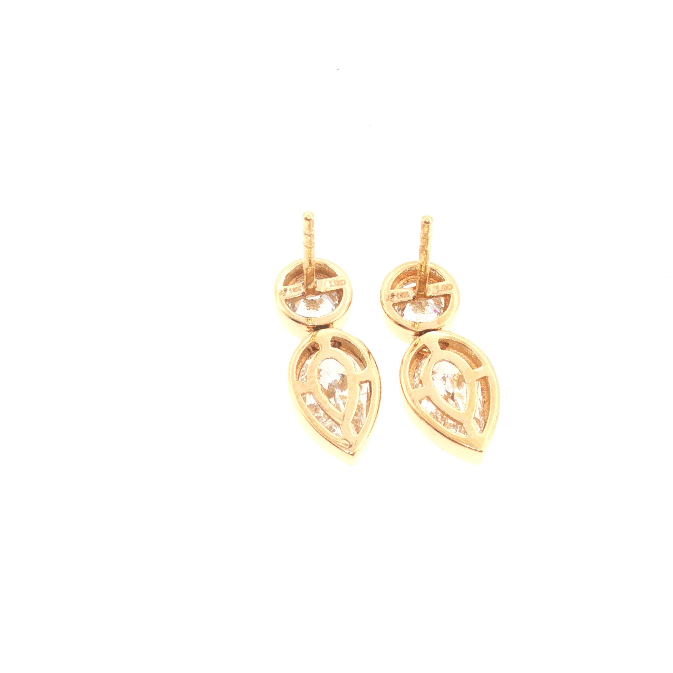 Lab Grown Diamond Bezel Drop Earrings 18k Yellow Gold - 2.75ctw back of earrings
