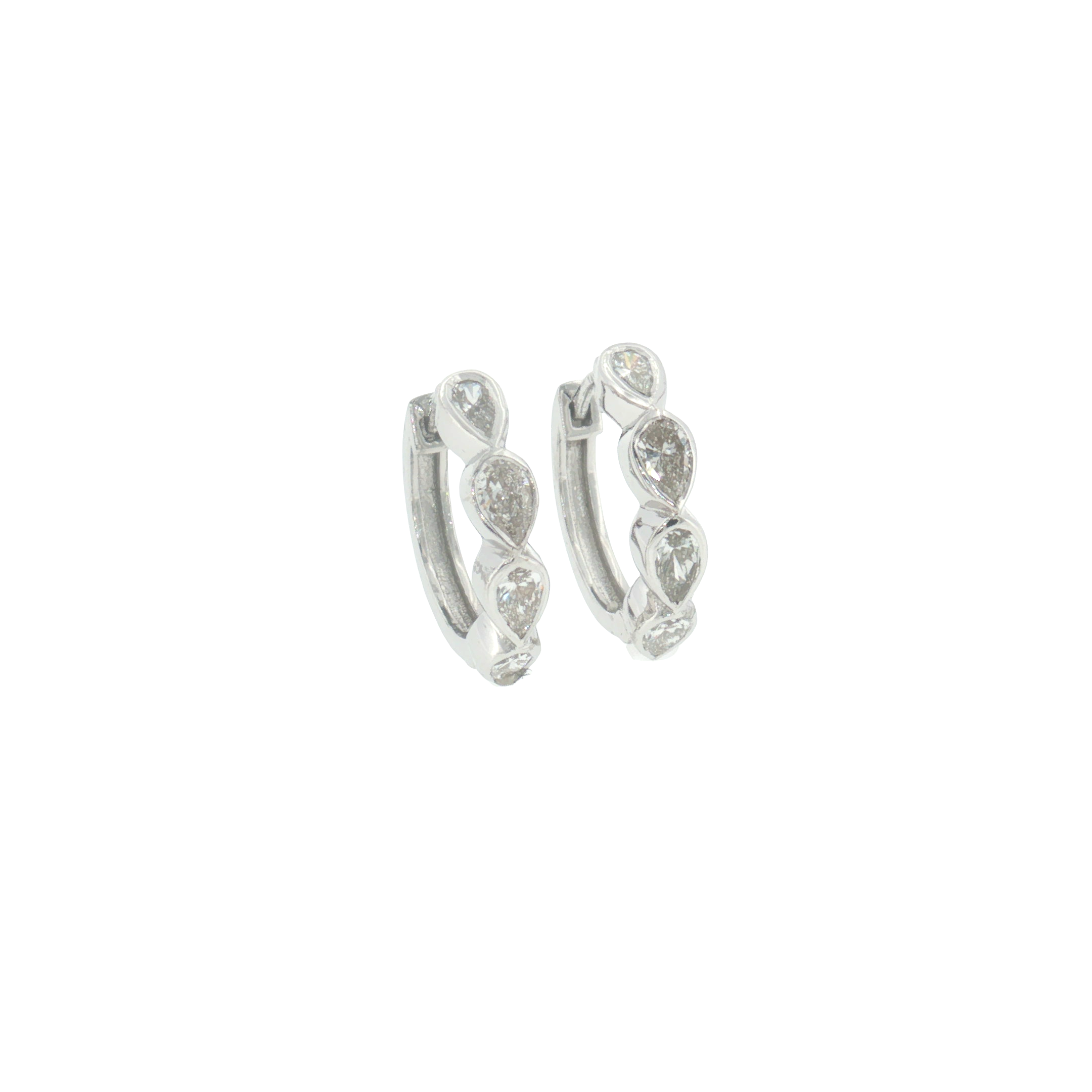 Lab Grown Diamond Bezel Pear Huggie Earrings 14k White Gold 13mm - 0.75ctw