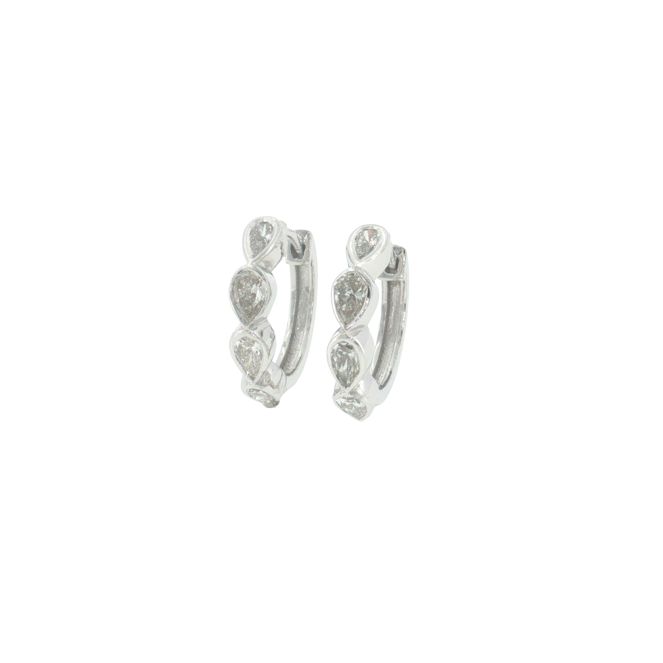 Lab Grown Diamond Bezel Pear Huggie Earrings 14k White Gold 13mm - 0.75ctw front right side view