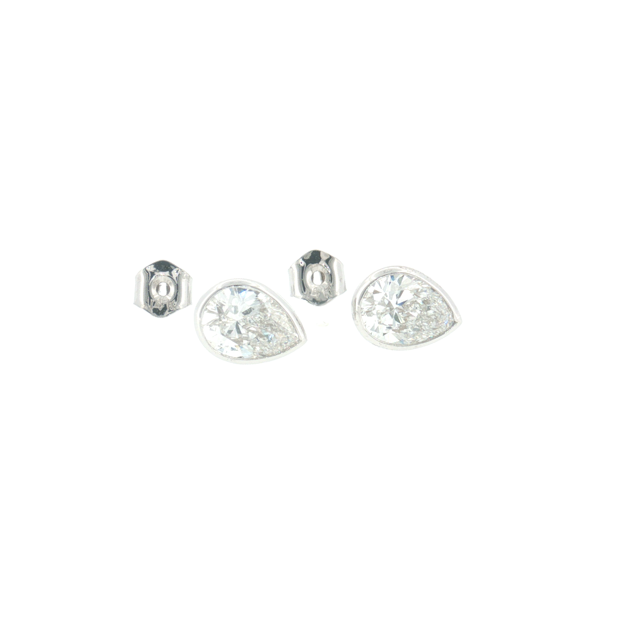 Lab Grown Diamond Bezel Pear Studs 14k White Gold - 1.00ctw studs with backs off