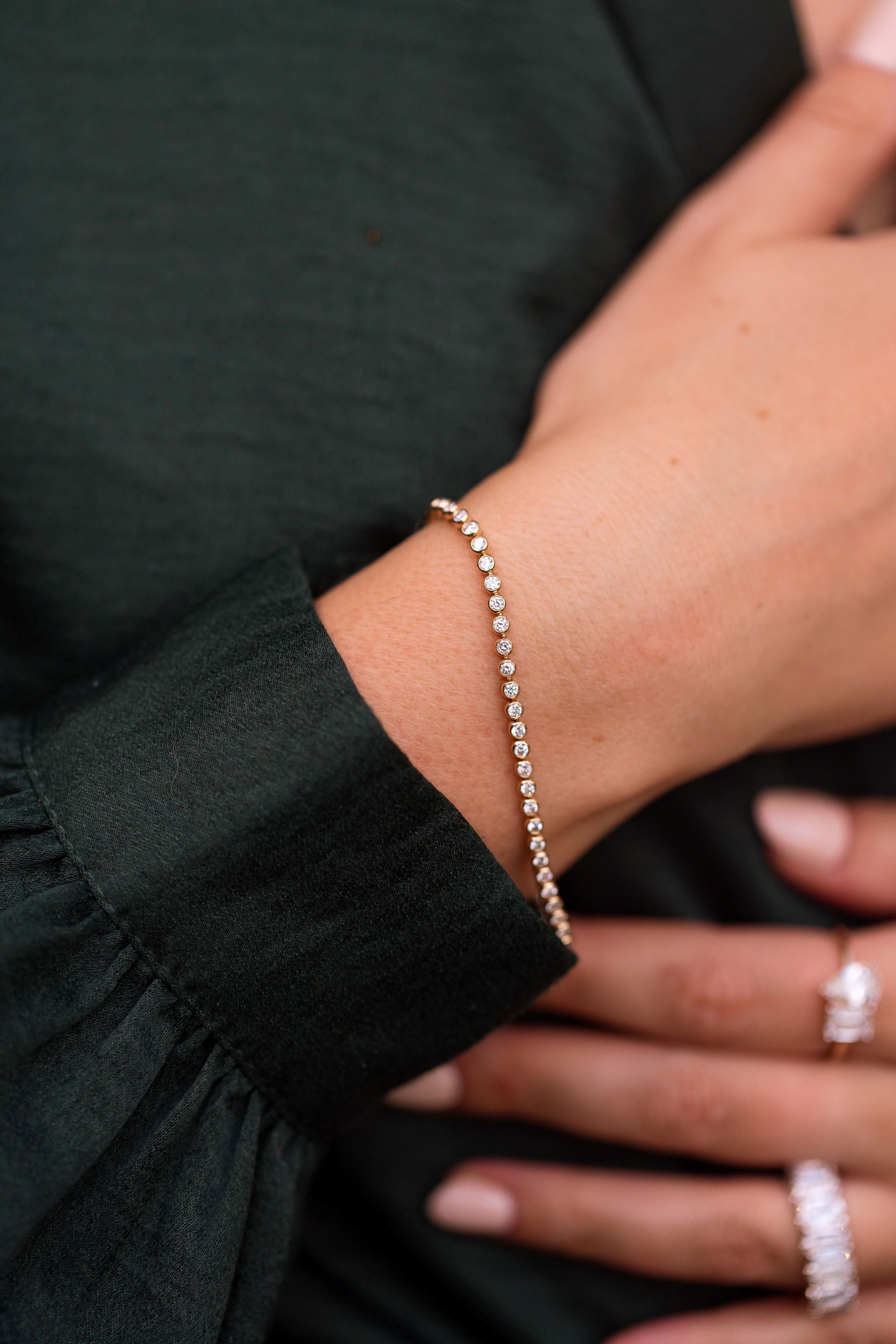 Lab Grown Diamond Bezel Tennis Bracelet 14k Yellow Gold - 2.00ctw modeled 2