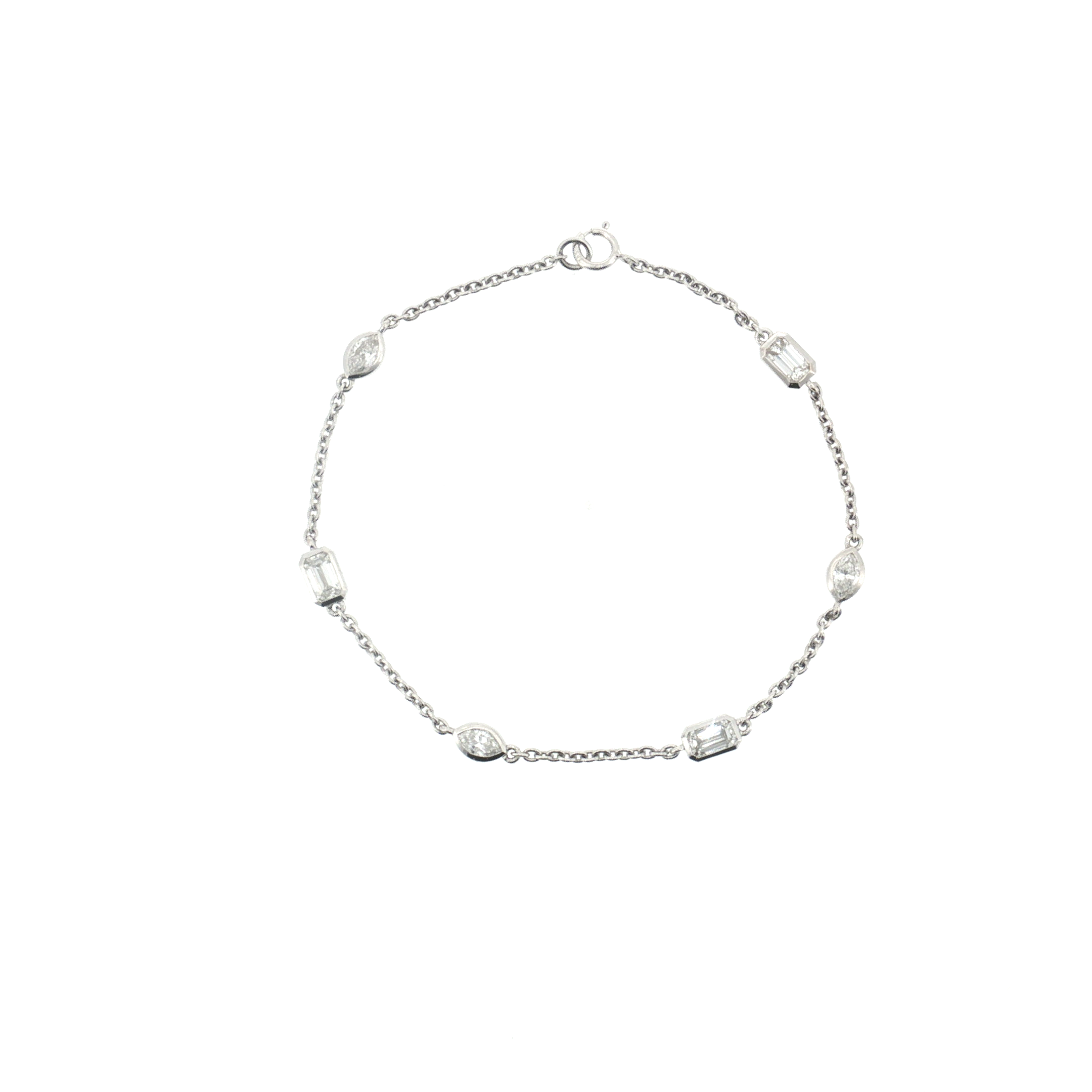 Lab Grown Diamond Mixed Fancy Cut Bezel Station Bracelet 14k White Gold - 1.52ctw