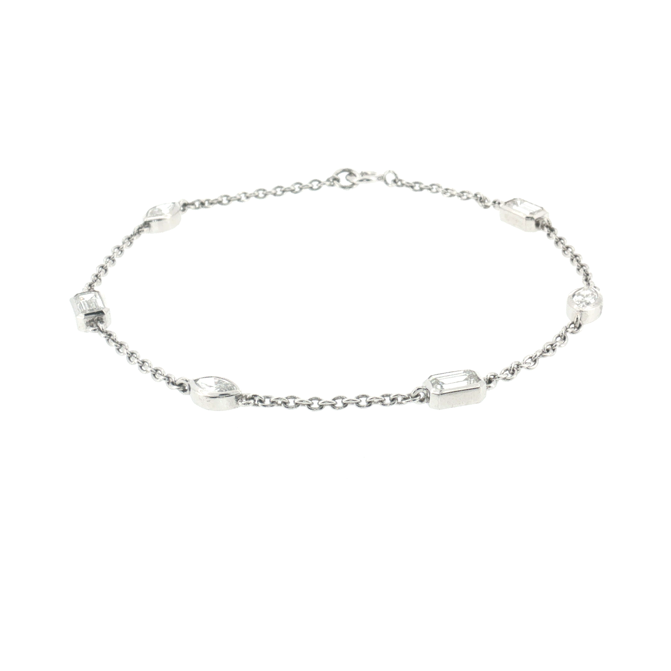 Lab Grown Diamond Mixed Fancy Cut Bezel Station Bracelet 14k White Gold - 1.52ctw laid flat