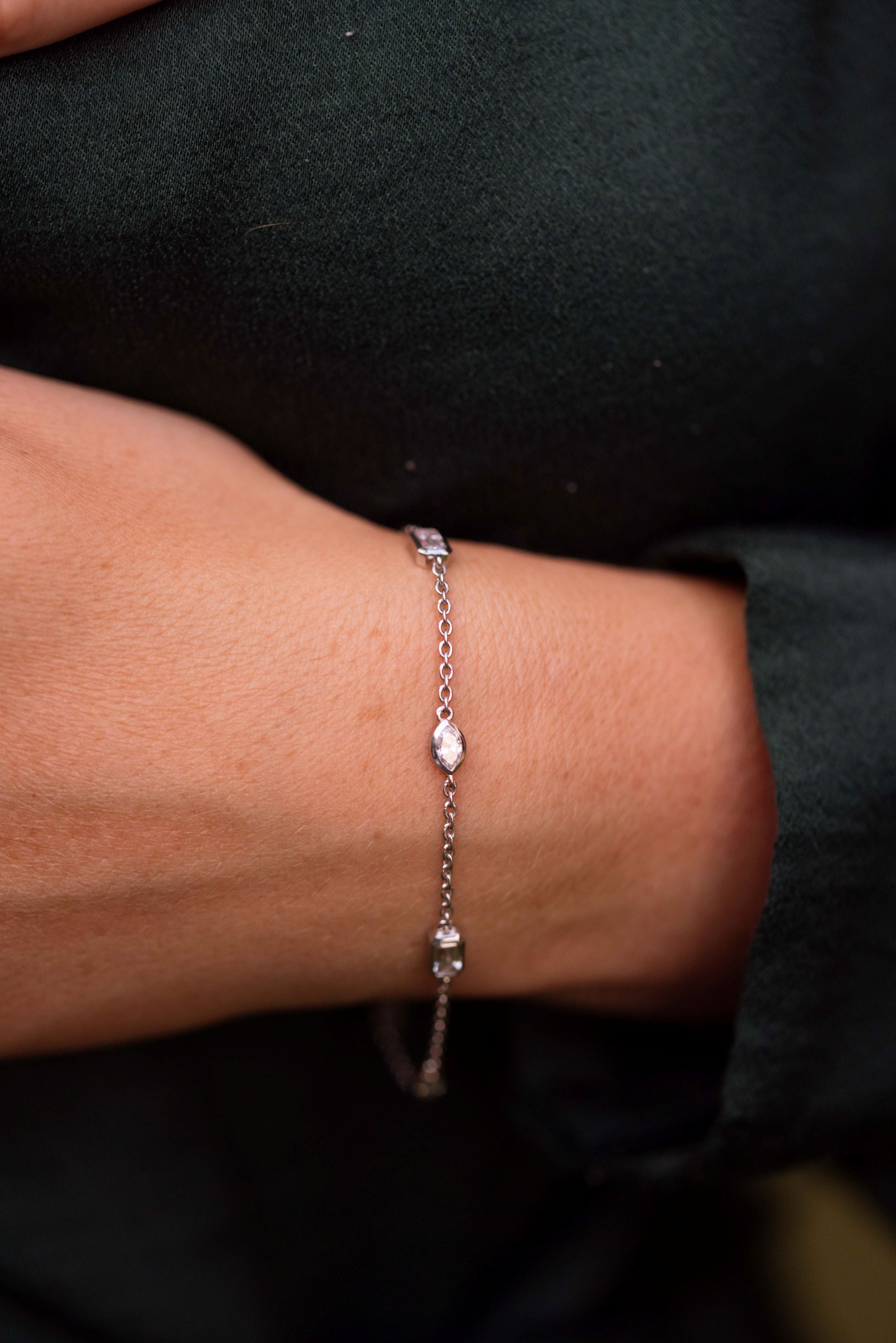 Lab Grown Diamond Mixed Fancy Cut Bezel Station Bracelet 14k White Gold - 1.52ctw modeled