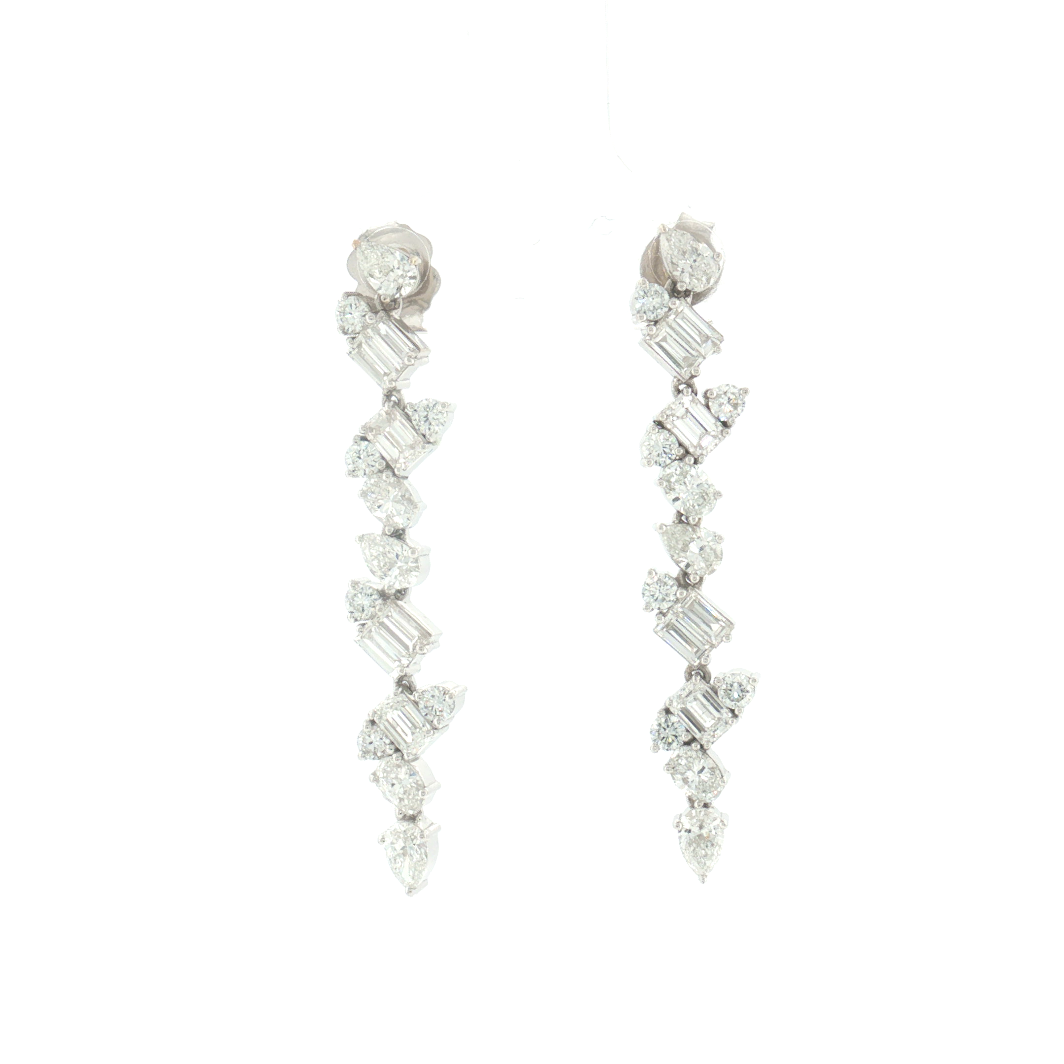 Lab Grown Diamond Mixed Fancy Cut Dangle Statement Earring 14k White Gold - 2.45ctw