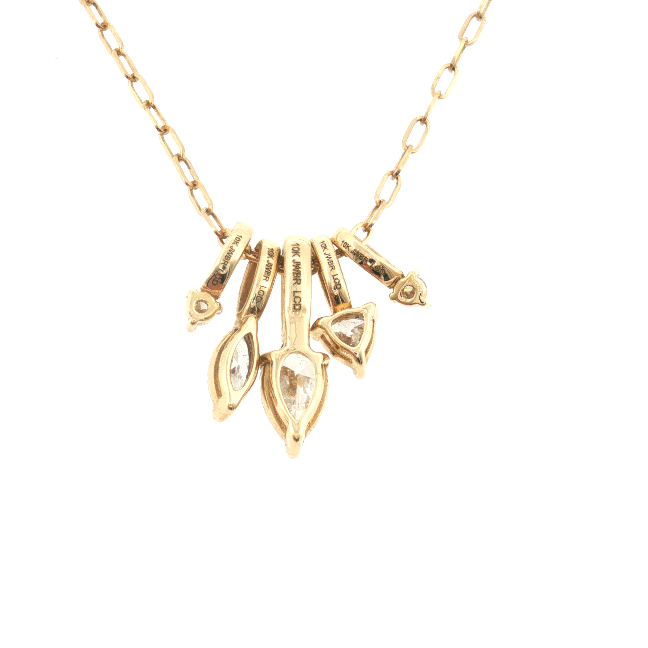 Lab Grown Diamond Mixed Fancy Cut Slider Pendant Paperclip Chain Necklace 10k Yellow Gold - 1.00ctw back of pendants