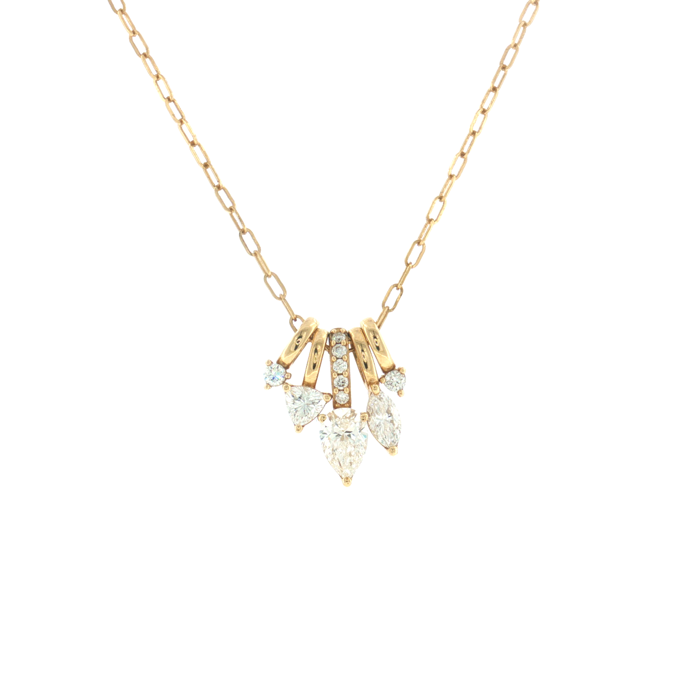 Lab Grown Diamond Mixed Fancy Cut Slider Pendant Paperclip Chain Necklace 10k Yellow Gold - 1.00ctw pendant close up