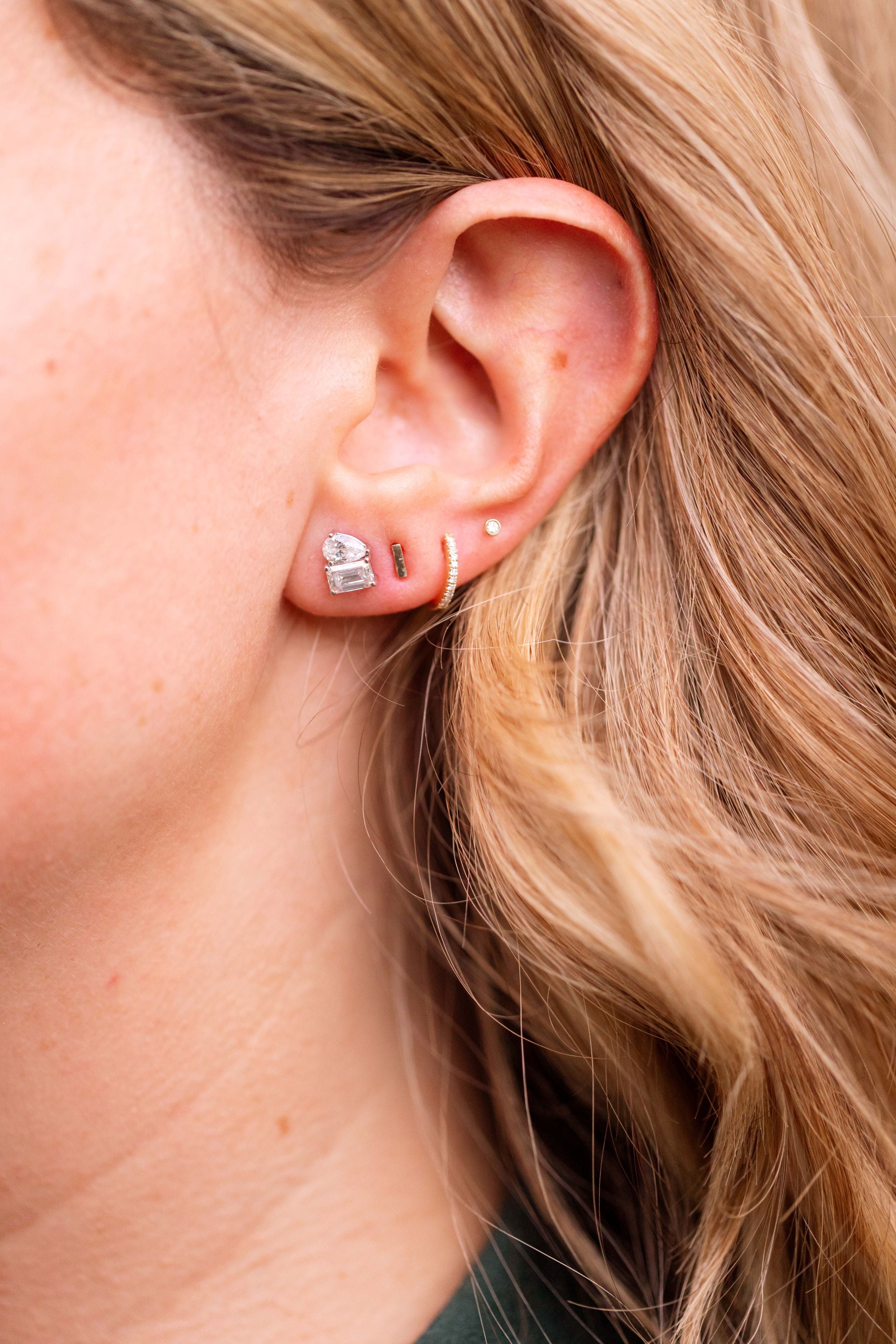 Lab Grown Diamond Toi et Moi Stud Earrings 14k White Gold - 2.51ctw modeled