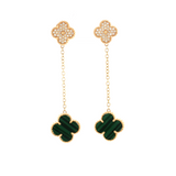 Malachite and Diamond Clover Drop Earrings - 14k Yellow Gold - 0.25ctw