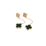 Malachite and Diamond Clover Drop Earrings - 14k Yellow Gold - 0.25ctw laid flat 