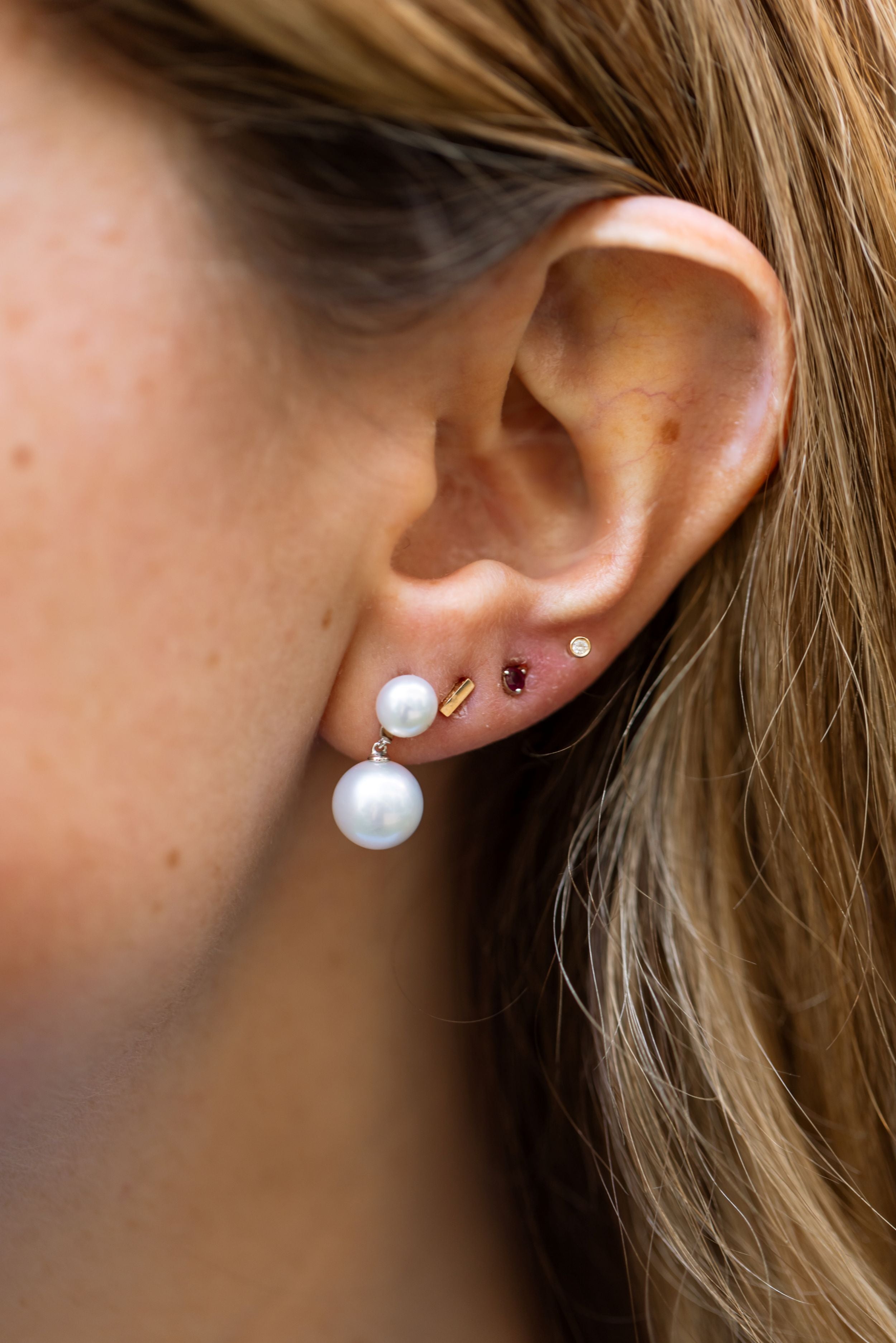 Pearl Drop Earrings - 14k White Gold modeled