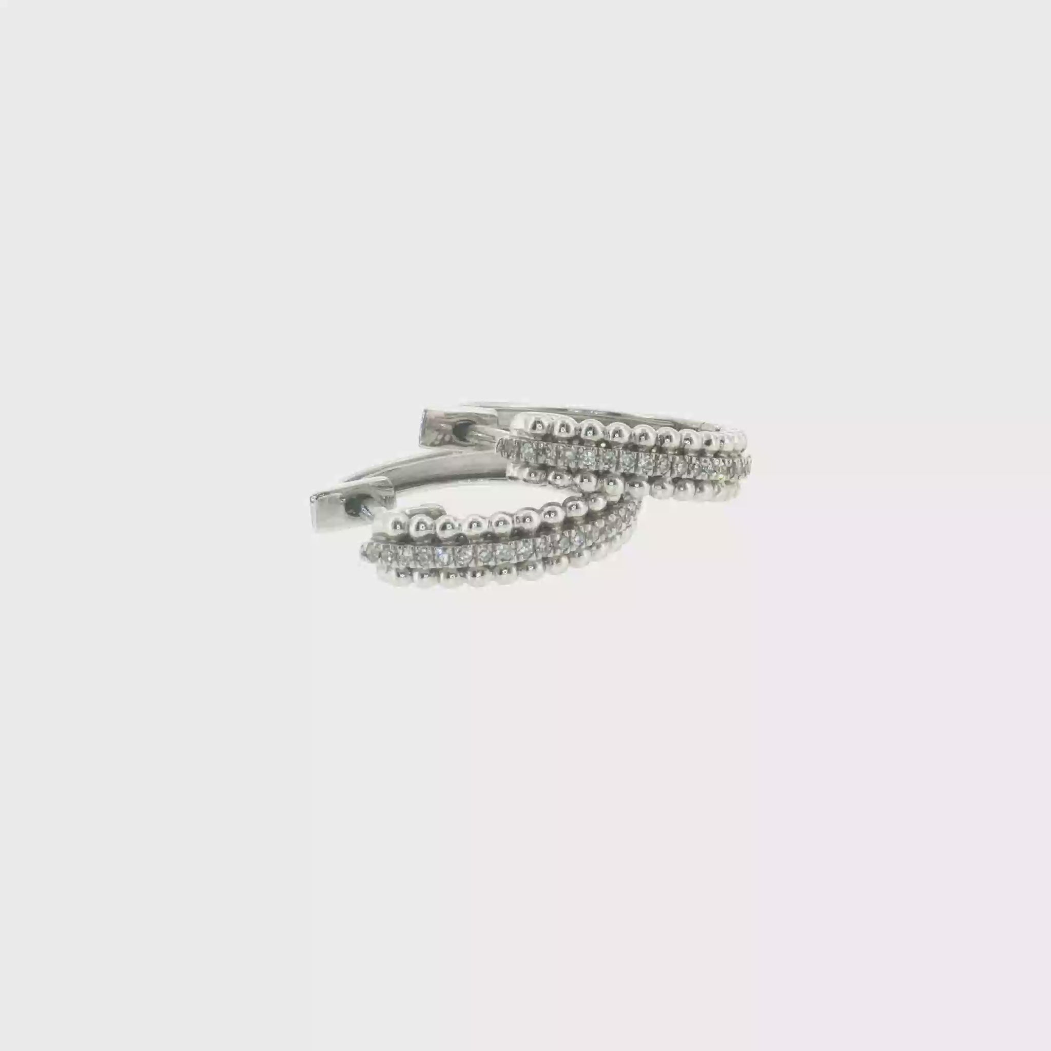 Diamond Beaded Huggie Earrings 10k White Gold 15mm - 0.07ctw video