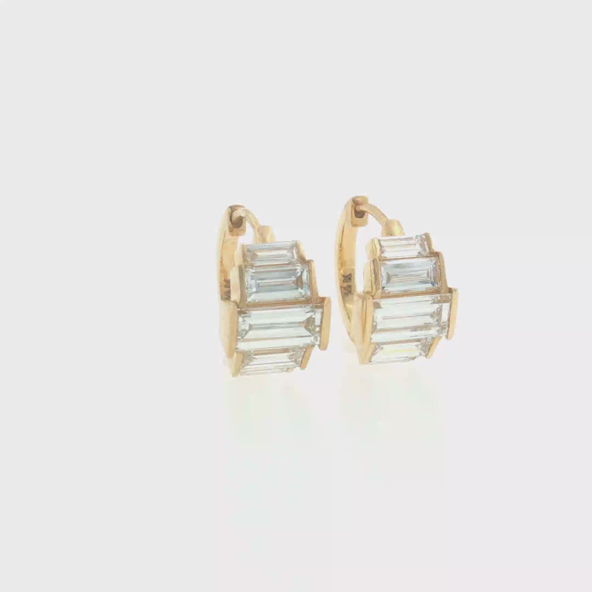 Lab Grown Diamond Art Deco Baguette Huggie Earrings 14k Yellow Gold - 3.62ctw video