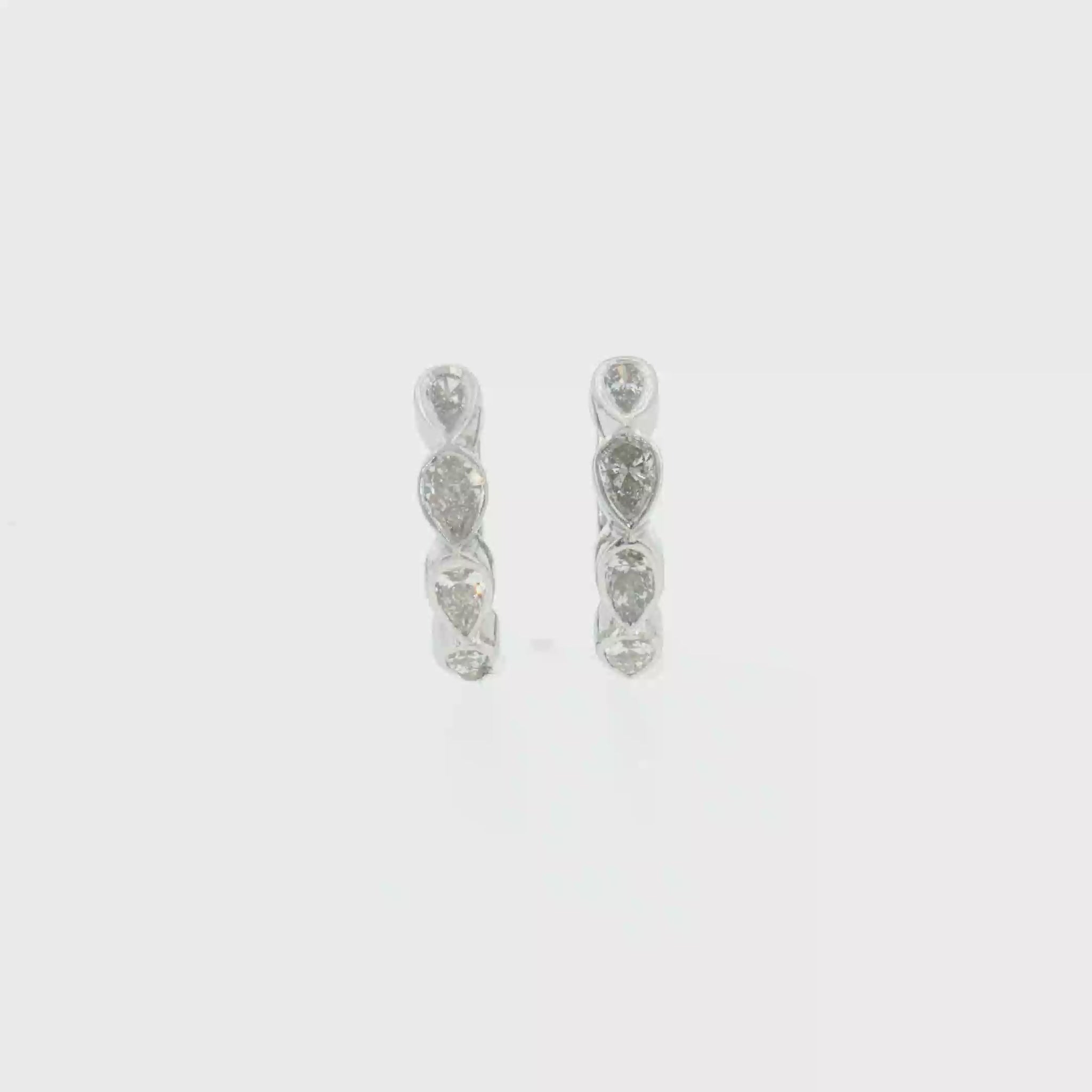 Lab Grown Diamond Bezel Pear Huggie Earrings 14k White Gold 13mm - 0.75ctw video