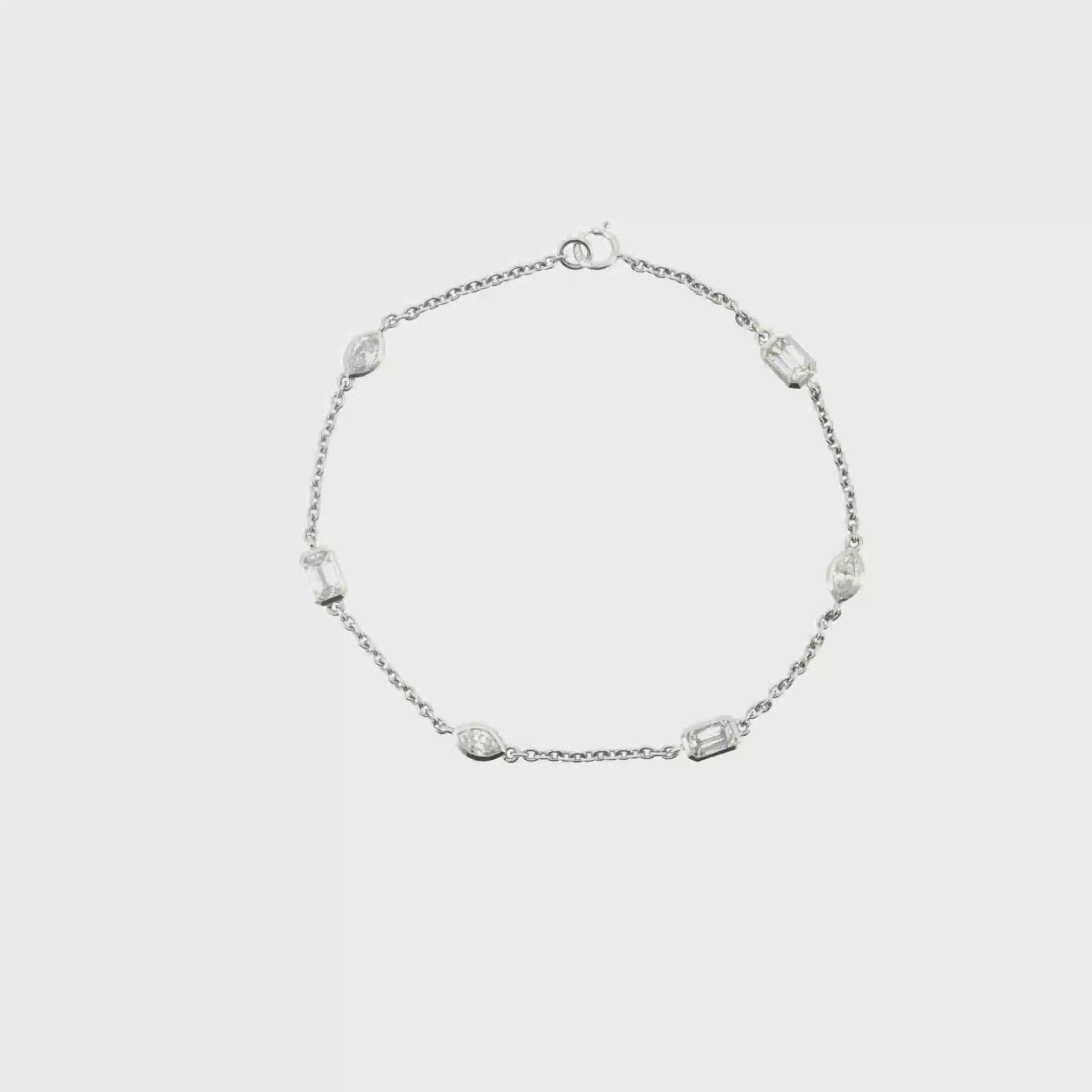 Lab Grown Diamond Mixed Fancy Cut Bezel Station Bracelet 14k White Gold - 1.52ctw video