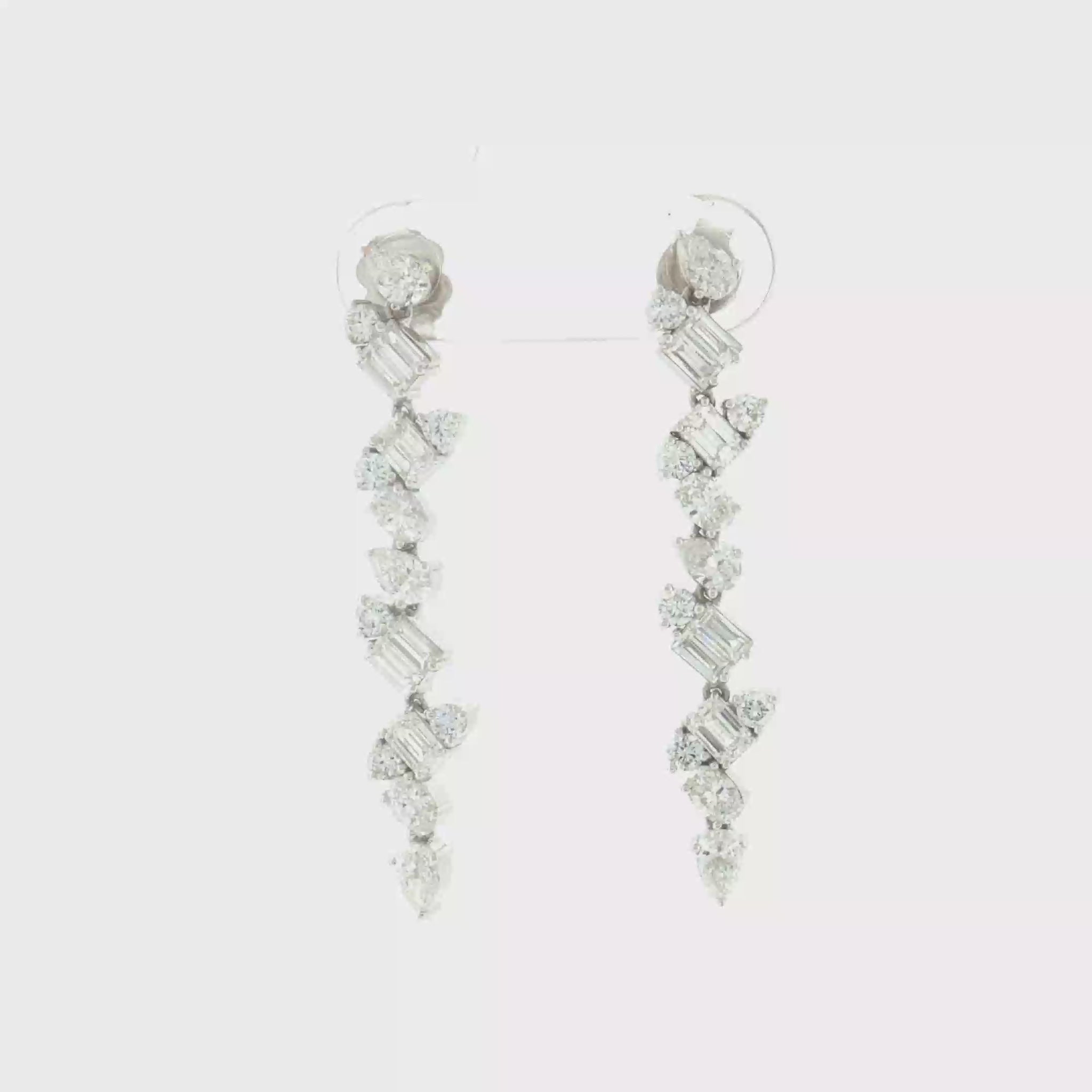 Lab Grown Diamond Mixed Fancy Cut Dangle Statement Earring 14k White Gold - 2.45ctw video