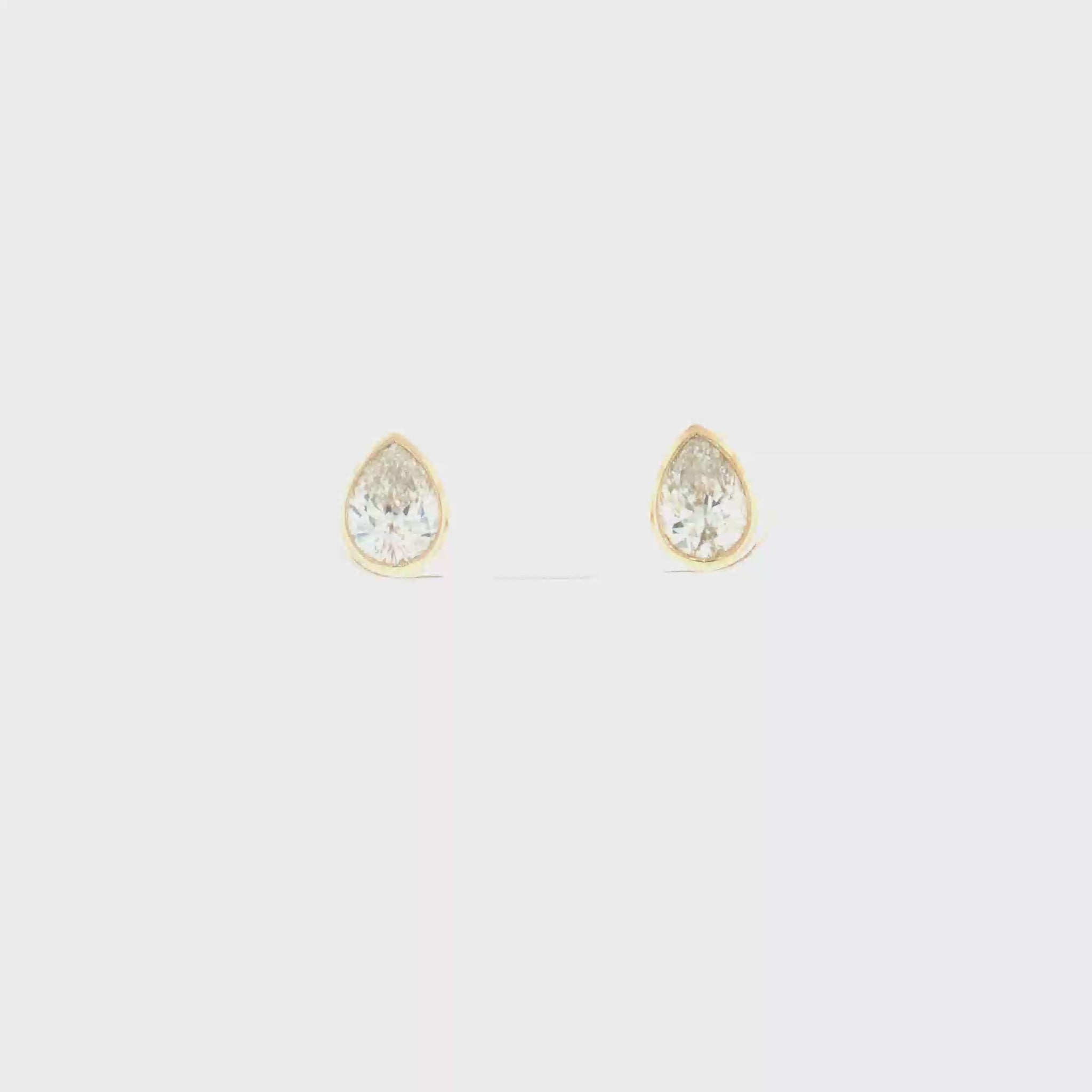 Lab Grown Diamond Bezel Pear Studs 14k Yellow Gold - 1.00ctw video
