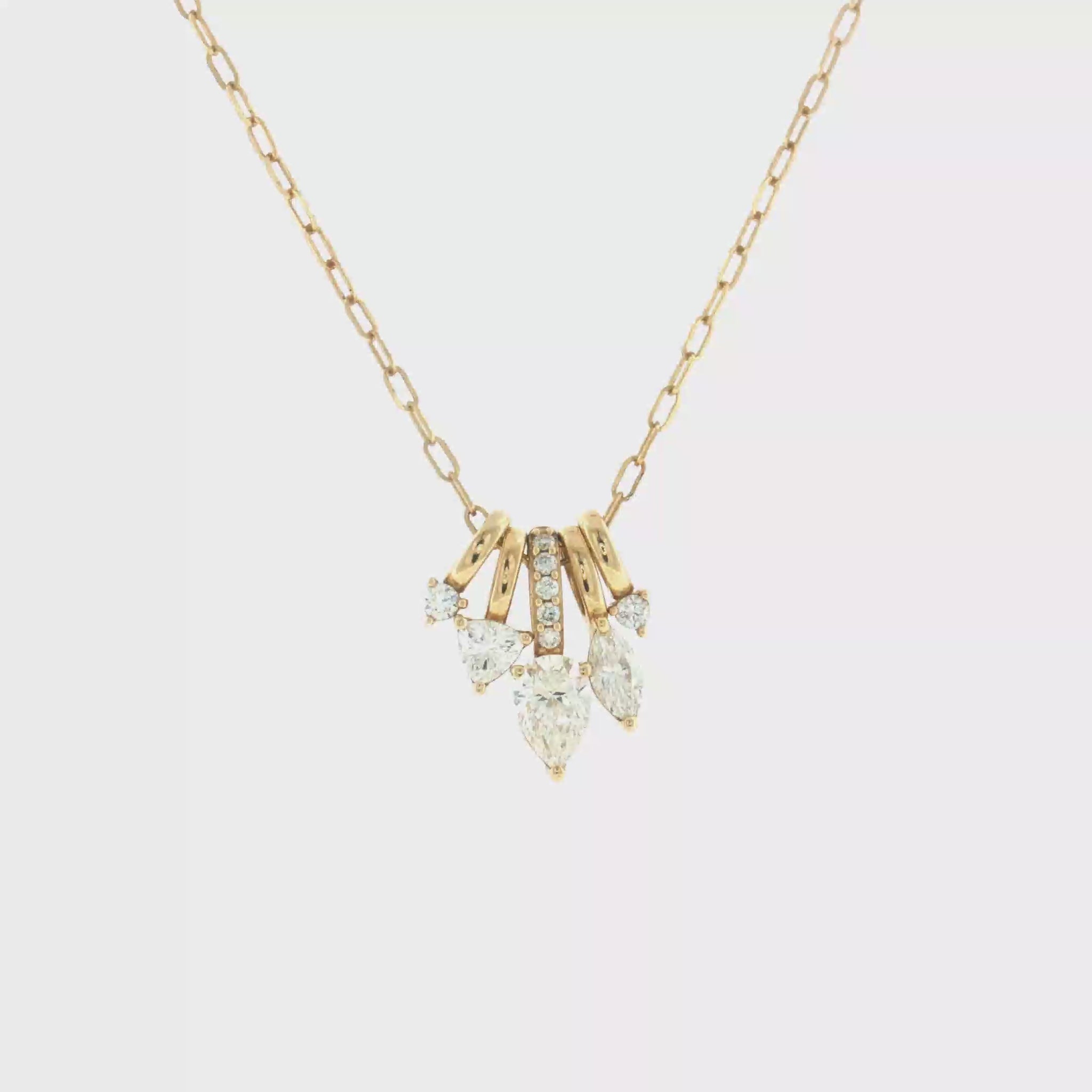 Lab Grown Diamond Mixed Fancy Cut Slider Pendant Paperclip Chain Necklace 10k Yellow Gold - 1.00ctw video