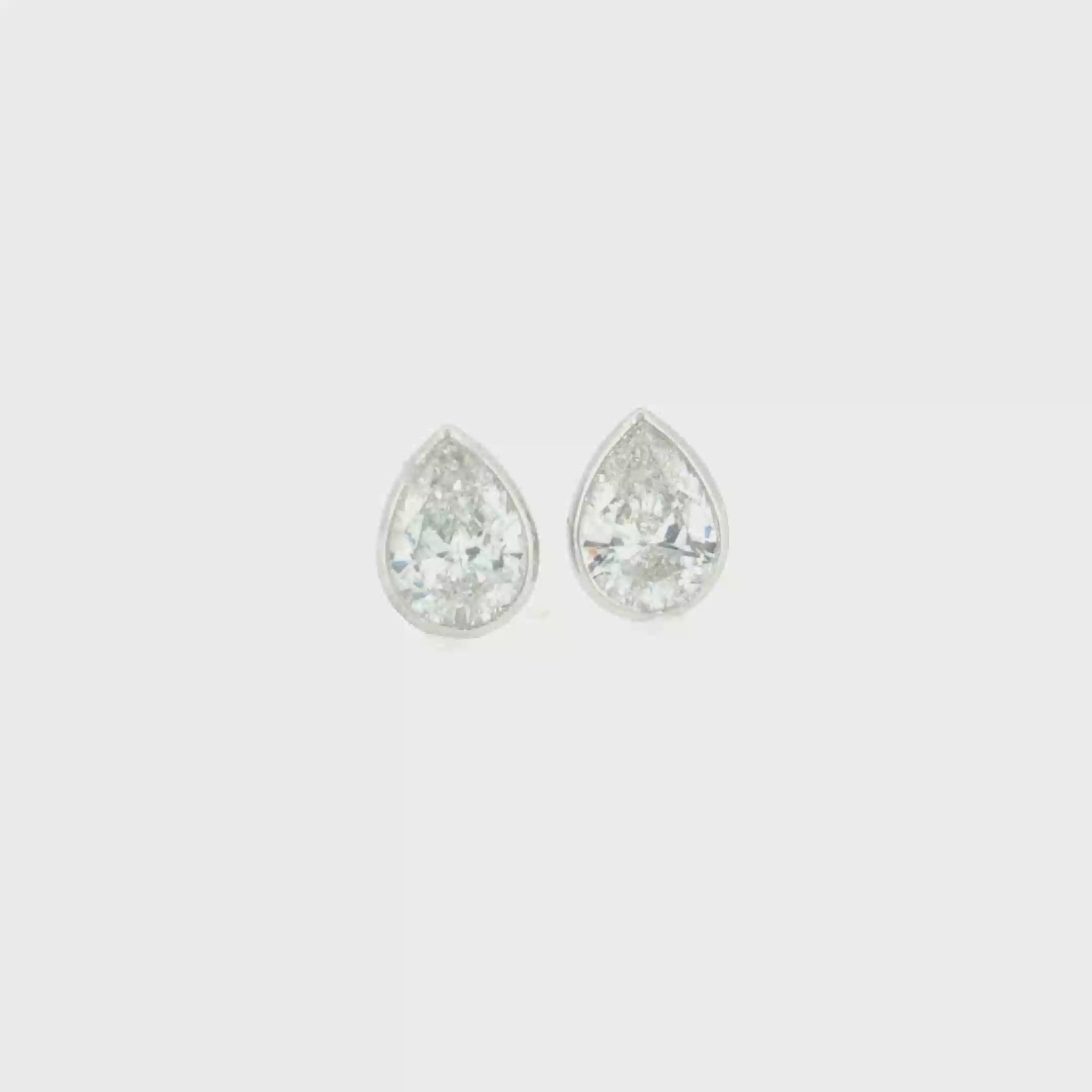 Lab Grown Diamond Bezel Pear Studs 14k White Gold - 1.00ctw video