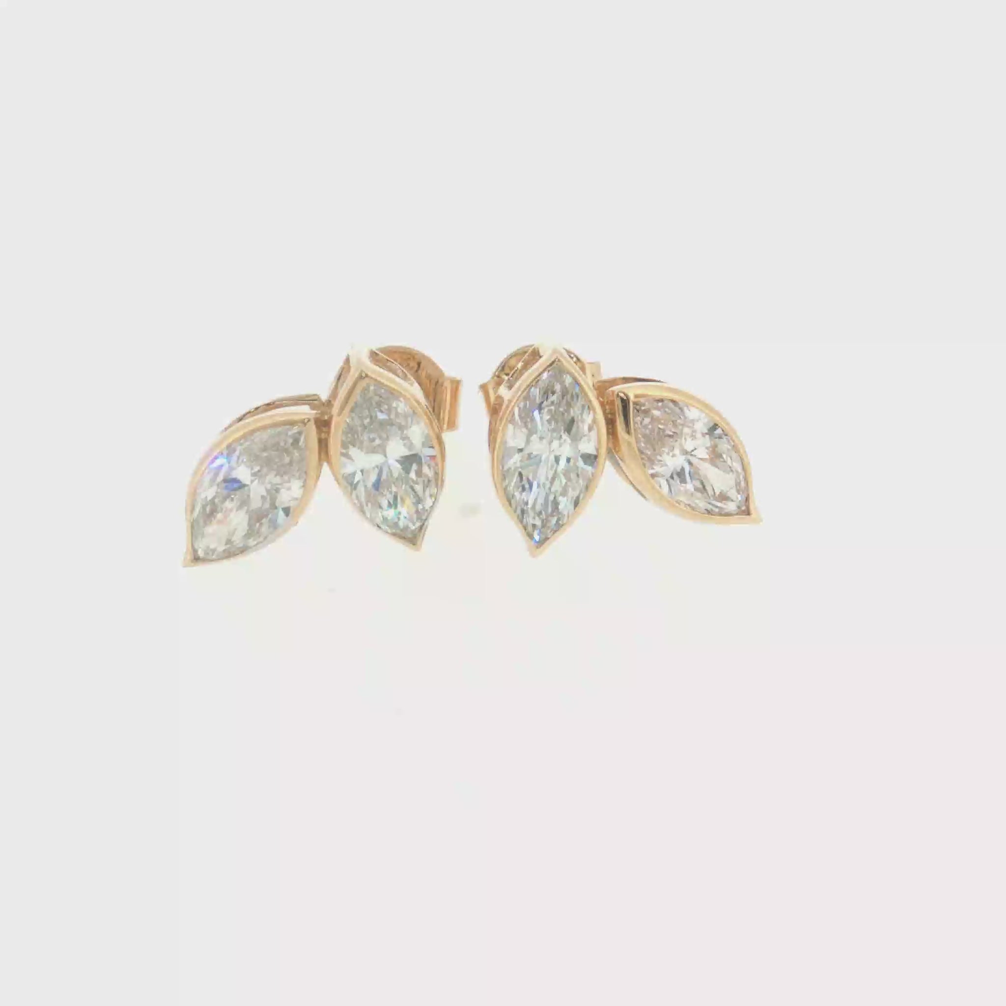 Lab Grown Diamond Bezel Double Marquise Studs 14k Yellow Gold - 2.56ctw video