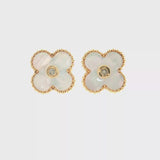 Diamond and Mother of Pearl Clover Earrings - 14k Yellow Gold - 0.06ctw video