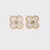 Diamond and Mother of Pearl Clover Earrings - 14k Yellow Gold - 0.06ctw video