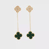 Malachite and Diamond Clover Drop Earrings - 14k Yellow Gold - 0.25ctw video
